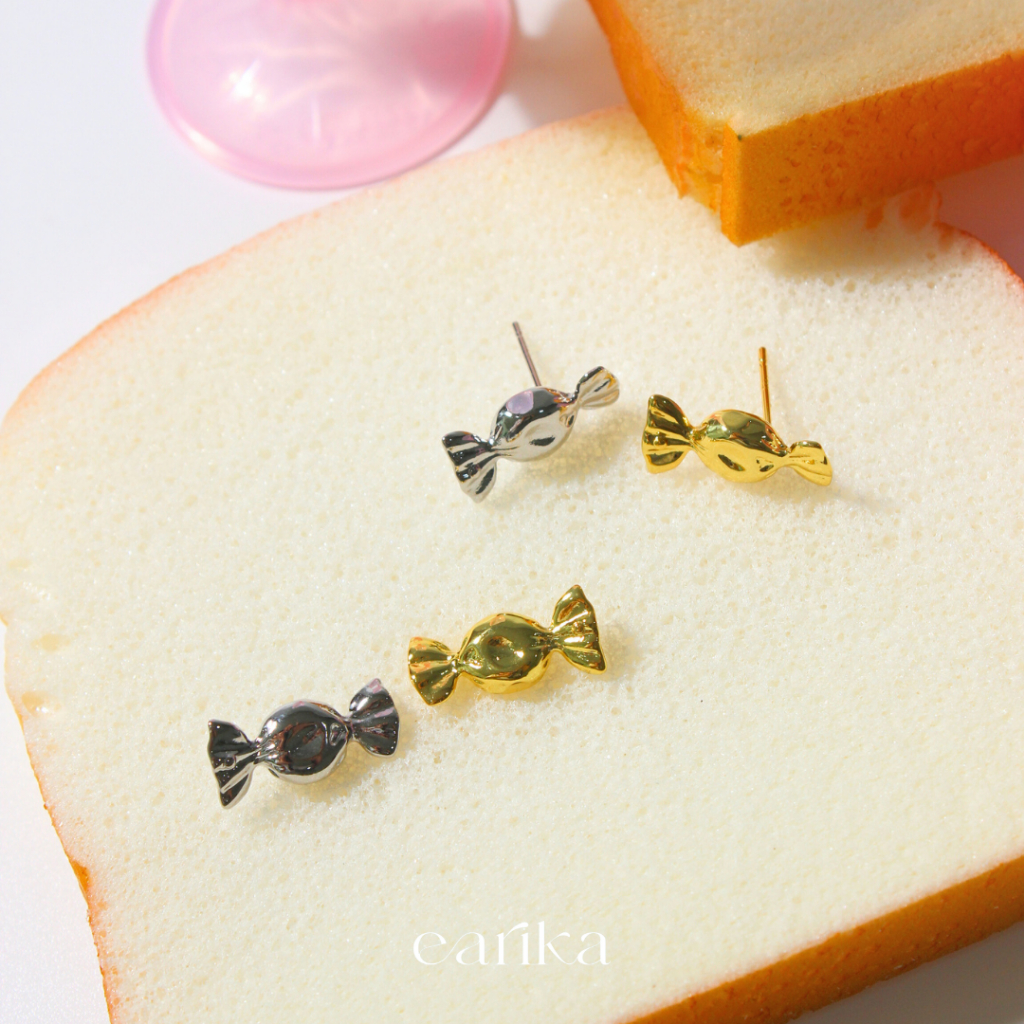 earika.earrings - toffy collection ต่างหูแป้นลายลูกอมก้านเงินแท้ ผิวแพ้ง่ายใส่ได้