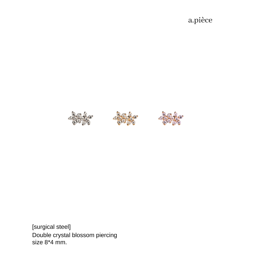 A.piece จิวแสตนเลส [surgical steel] Double crystal blossom piercing (ราคาต่อข้าง)