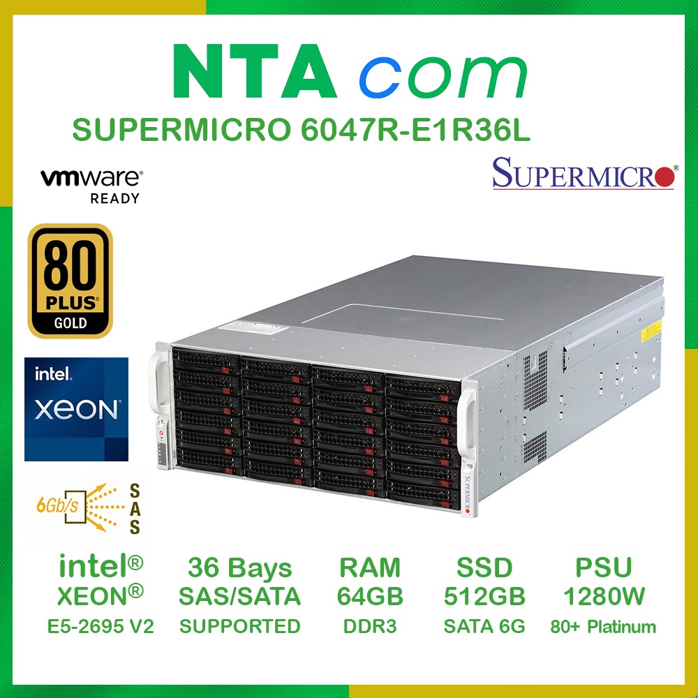 Supermicro storage 6047R-E1R36L XEON E5-2697V2 24C/48T RAM 64GB SSD500GB+2x4TB SAS 3.5" 36Bay USED S