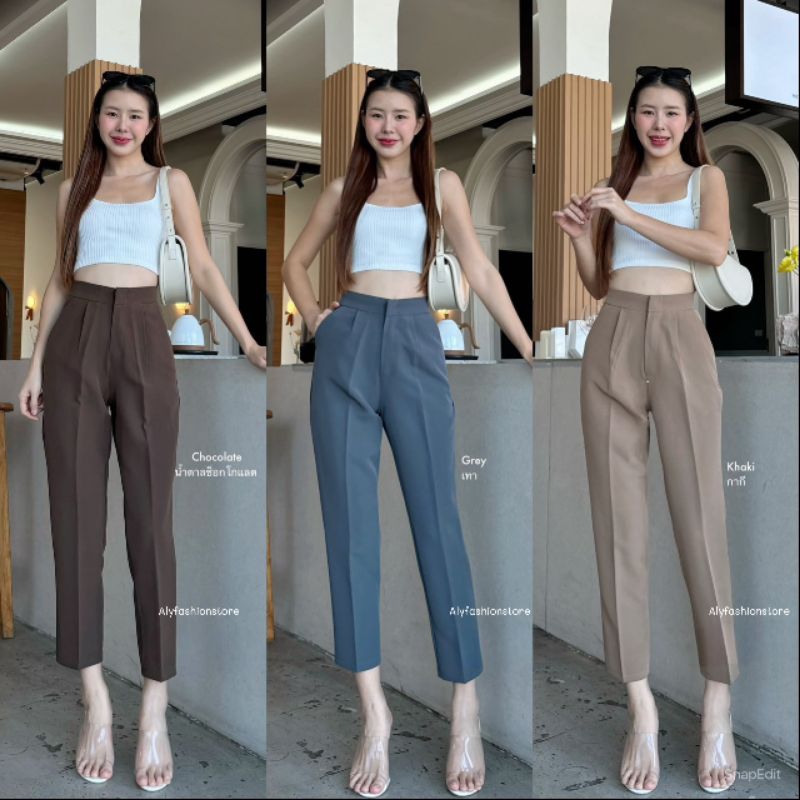 S-3XL กางเกง8ส่วนกระบอกเล็ก เอวสูงตะหน้า ผ้าIvy(BU802) ทรงบอย ช่วยพรางต้นขาให้ดูเพรียว เนื้อผ้านิ่มใส่สบาย อยู่ทรงยับยาก
