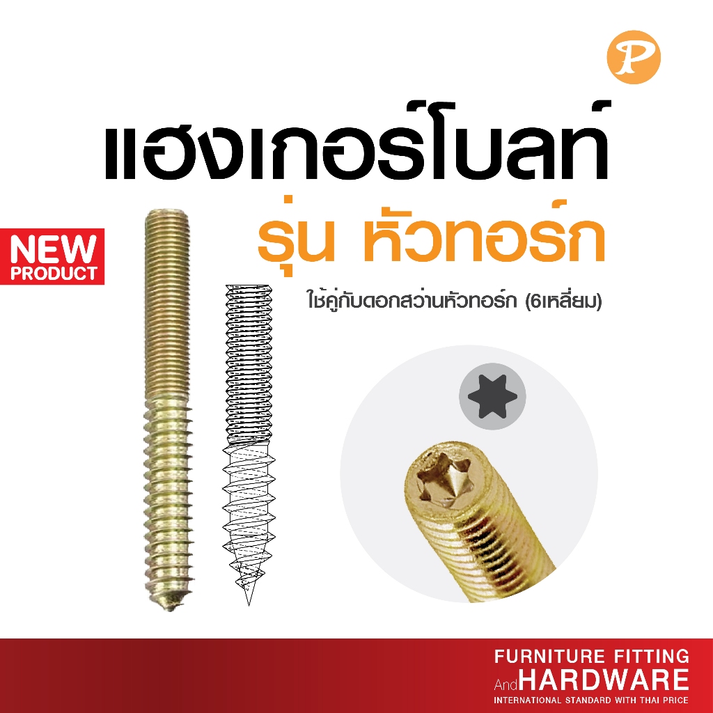PANSIAM แฮงเกอร์โบลท์ Hanger Bolt หัวเหลี่ยม หัวทอร์ก Torx แพ็ค 10 ตัว