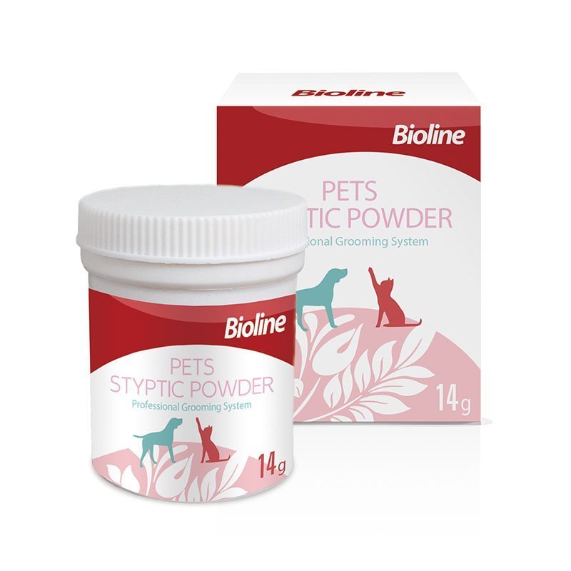 Bioline Pet Styptic powder ไบโอไลน์แป้งตกแต่งเล็บ สำหรับสัตว์เลี้ยง โรยหลังตัดเล็บเมื่อมีแผล 14g