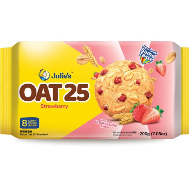Julie’s Oat25 strawberry biscuit 200g. จูลี่ โอ๊ตบิสกิต สตอเบอรี่ จากมาเล🇲🇾fl