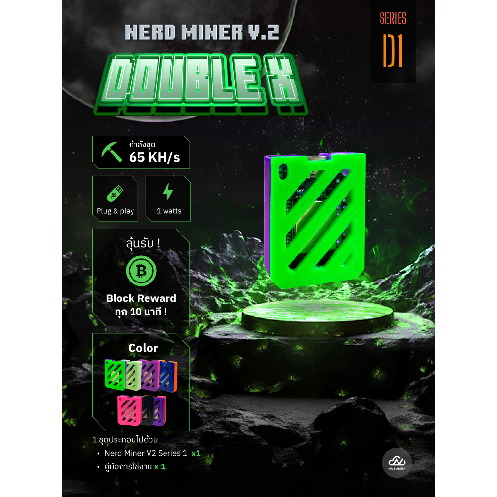 Nerd Miner V2 Model DoubleX (Series D1) เครื่องขุด Bitcoin Lottery แรงขุด 65-70 KH/s ต่อตัว