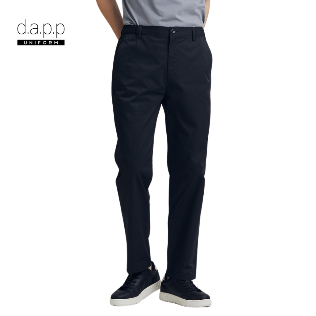 dapp Uniform กางเกงขายาว กางเกงผ้า Black Elastic Waist Slim Fit Trousers สีดำ(LT1B2001)