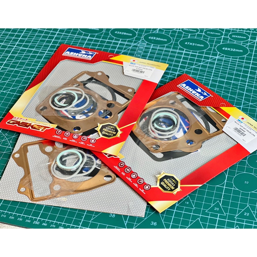 ประเก็นชุดบนASHUKA เวฟ125s-r-iบังลม สำหรับลูก54-57-59 -66 ฝาทองแดง+ตีนเสื้อ+ประเก็นท่อและโอริงชุดหัว