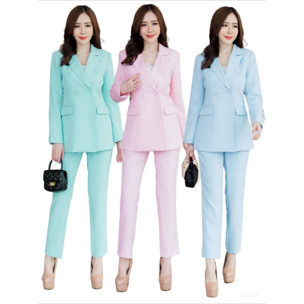 เสื้อสูทผู้หญิงตัวยาว No.2359 ใส่คู่กาาเกงกระบอกเล็ก no.2349-2 (S-6XL)