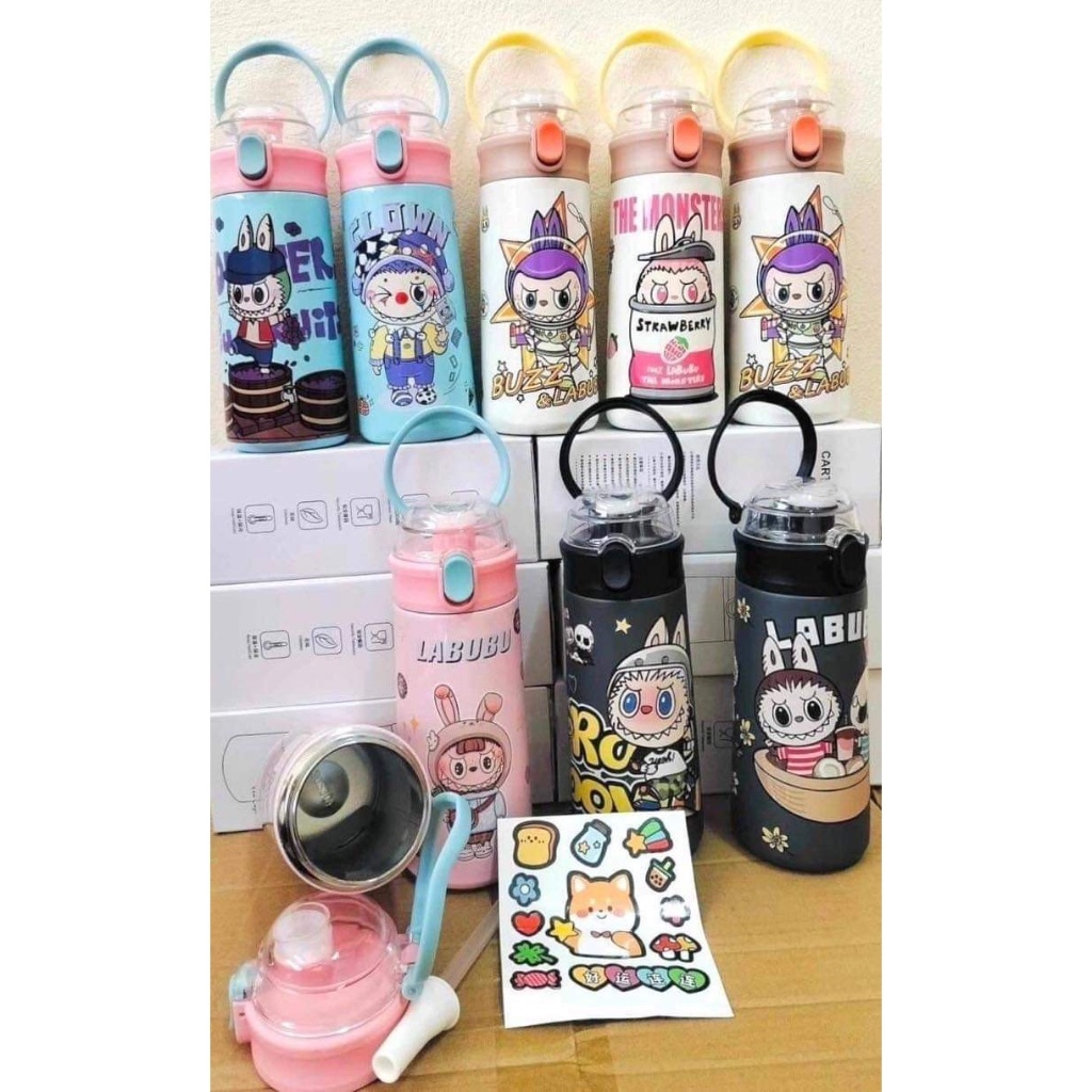 กระติกน้ำดื่มลาบูบู้ กระติกน้ำดื่มลายการ์ตูน ขนาด 500 ml. [แถมสติกเกอร์]
