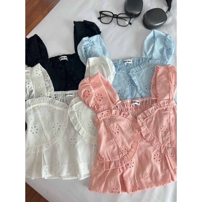 เสื้อกล้ามแต่งฉลุแต่งระบายอก สม๊อคหลัง - Wimon Shop