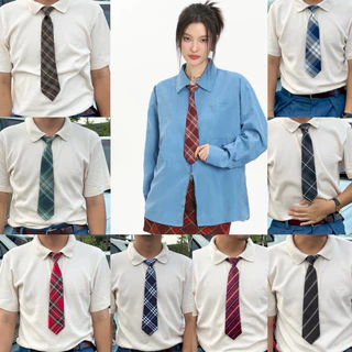 MORA | (แบบสั้น) พร้อมส่ง 🍒 เนคไทสำเร็จรูปลายสก็อต/เนคไทลายทาง necktie (แบบสำเร็จรูป/สวมคอ)