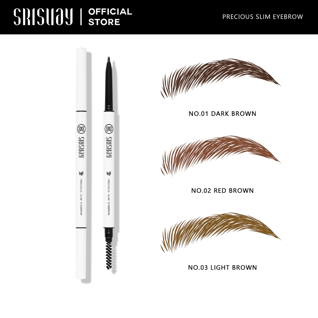 Srisuay ศรีสวย พรีเซียส สลิม อายโบรว์ ดินสอเขียนคิ้วหัวเรียวเล็ก เขียนง่าย ติดทน พร้อมแปลงจัดแต่งทรงคิ้ว