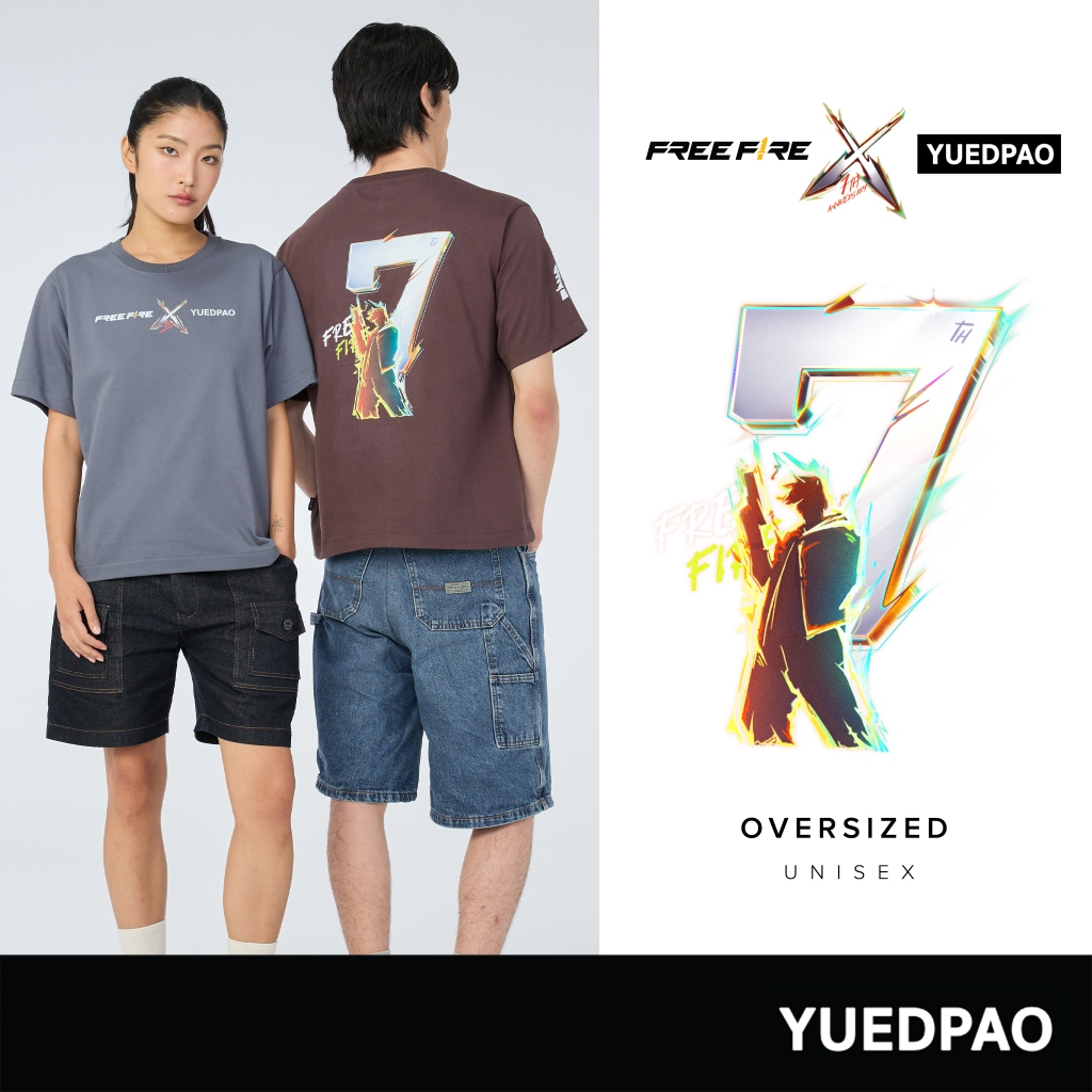 Yuedpao x Free Fire ผ้าหนาทรงสวย ยับยากรีดง่าย เสื้อยืดเปล่า โอเวอร์ไซส์ Oversize Collab Free Fire S