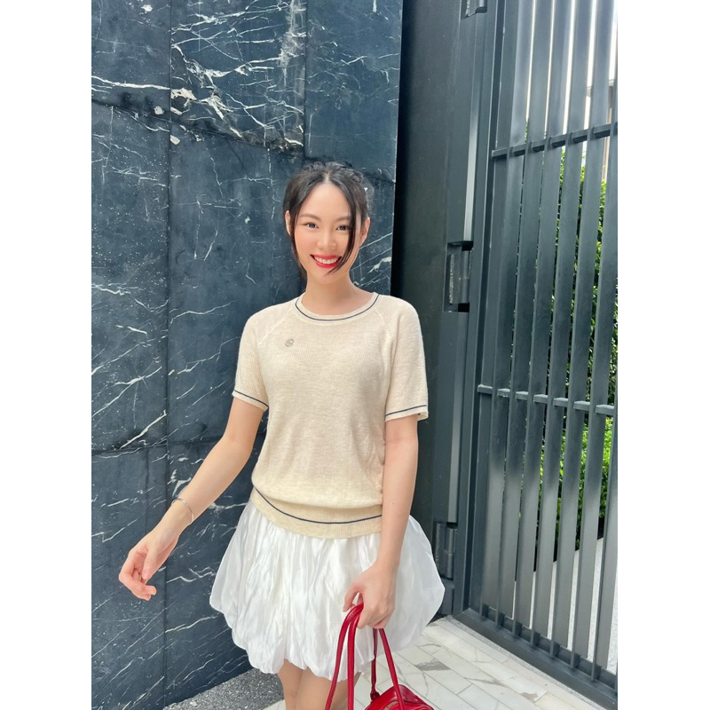 wiwi top เสื้อยืดนิ้ตไหมพรม คอกลม เกาหลีมาก