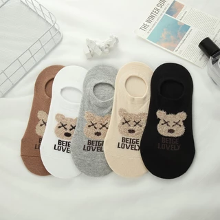 พร้อมส่ง : ถุงเท้า ข้อสั้นข้อต่ำ ซ่อนข้อ มีกันลื่น ลายน้องหมี น่ารัก เนื้อผ้านุ่ม ระบายอากาศได้ดี