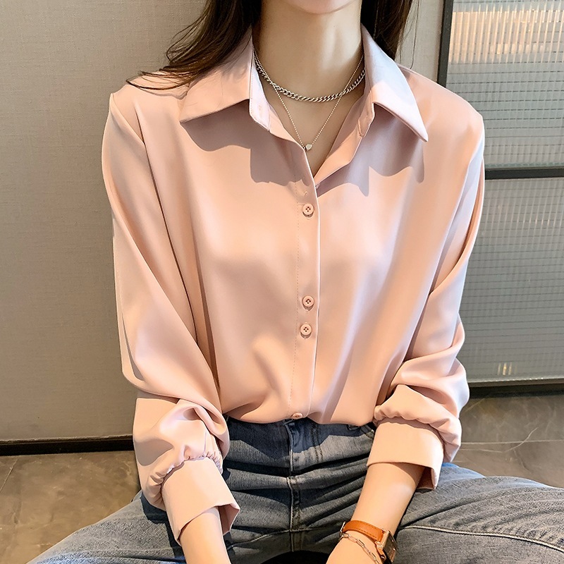 (6187)เสื้อเชิ้ตผู้หญิง แขนยาว คอปกโปโล สีพื้น ดีไซน์กระดุมคู่ ตัวใหญ่ ผ้าไม่หนามาก ผ้าใส่สบาย