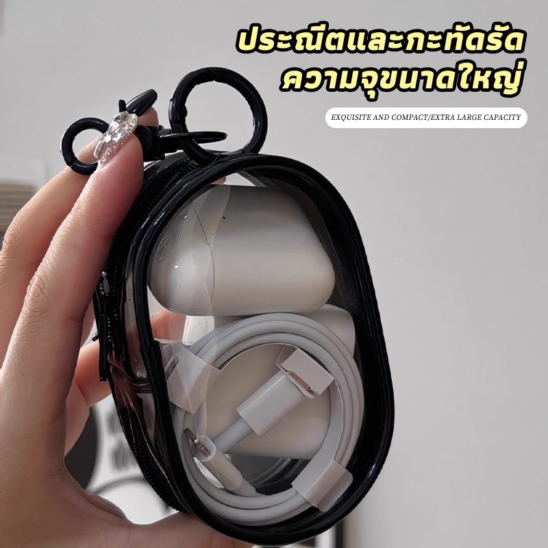 INS กล่องบรรจุสายข้อมูล กระเป๋าเก็บหูฟัง หูฟัง ทรงกลม แบบใส พกกุญแจ ลิปสติก พาง่าย สําหรับเดินทาง กลางแจ้ง