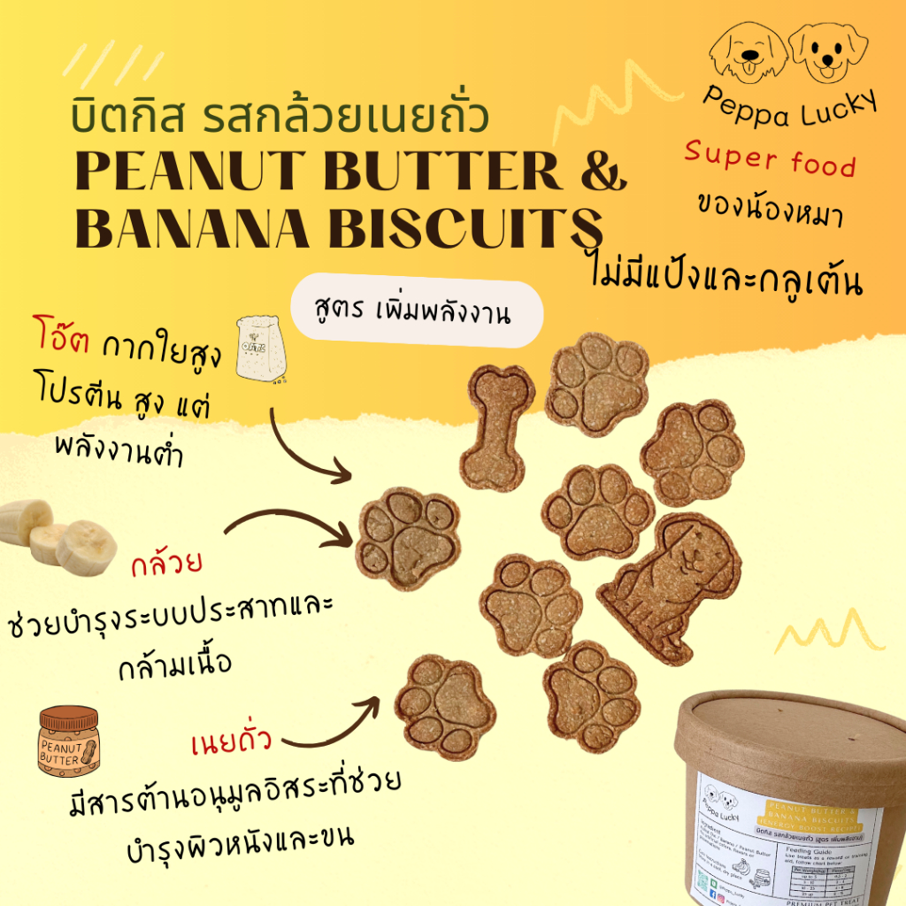 ขนมหมาแมว กล้วยเนยถั่ว เพิ่มพลังงาน Homemade สุขภาพ