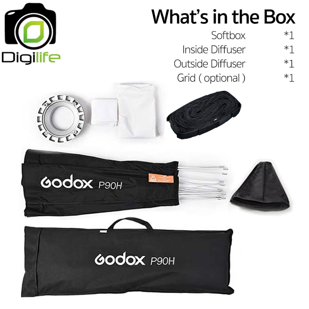 Godox Softbox P90H ( 90cm. ) Octa Assemble Parabolic Softbox With Grid ( Bowen ) ( P90L, P90G, P90 ) / Digilife Thailand