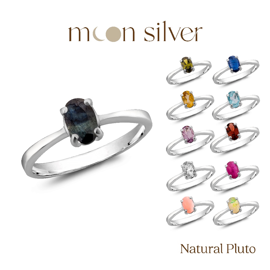 Moonsilver แหวนรุ่น Natural Pluto เงินแท้925 ฝังอัญมณีแท้ แหวนมินิมอล เสริมดวง