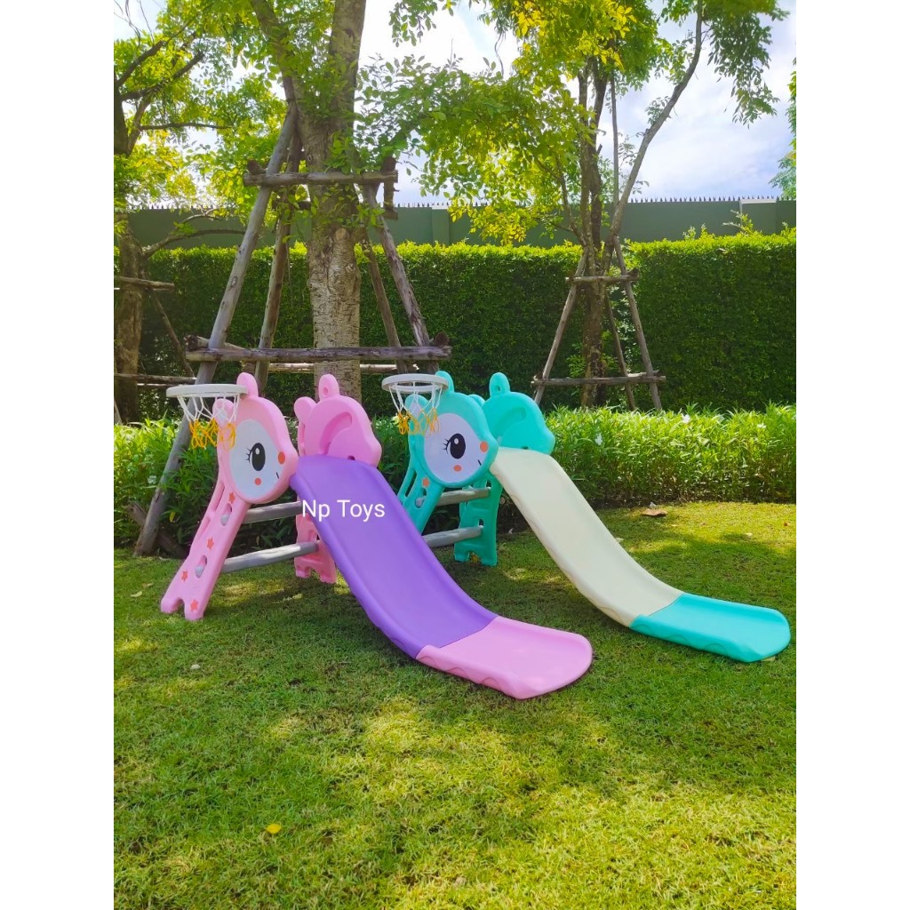Np Toys สไลเดอร์เด็ก กระดานลื่น สไลเดอร์กวางน้อย 2in1 มีแป้นบาส+ลูกบาส NP.6004