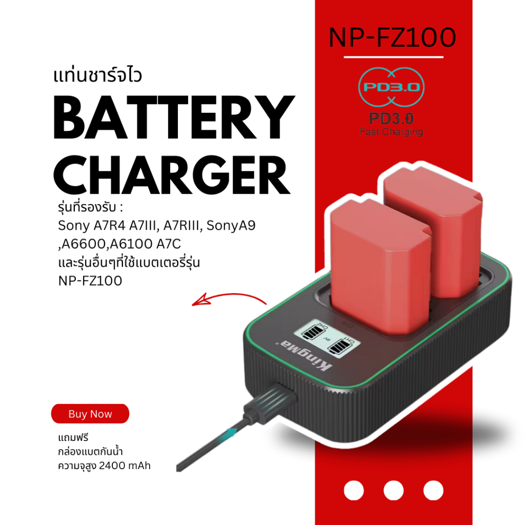 2400 mAh Battery Fast Charger Sony NP-FZ100 A6600 Sony Alpha A7III A7R III A9 Alpha 9 A7R3