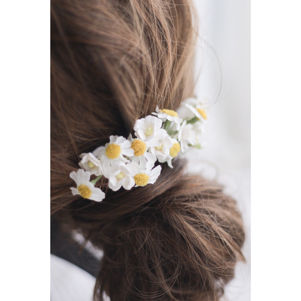 พร้อมส่ง จาก กทม หวีเสียบผม ดอกเดซี่ ช่อติดดอก Daisy ดอกไม้ติดผมเจ้าสาว หวีแต่งผม ดอกไม้ตกแต่งทรงผม