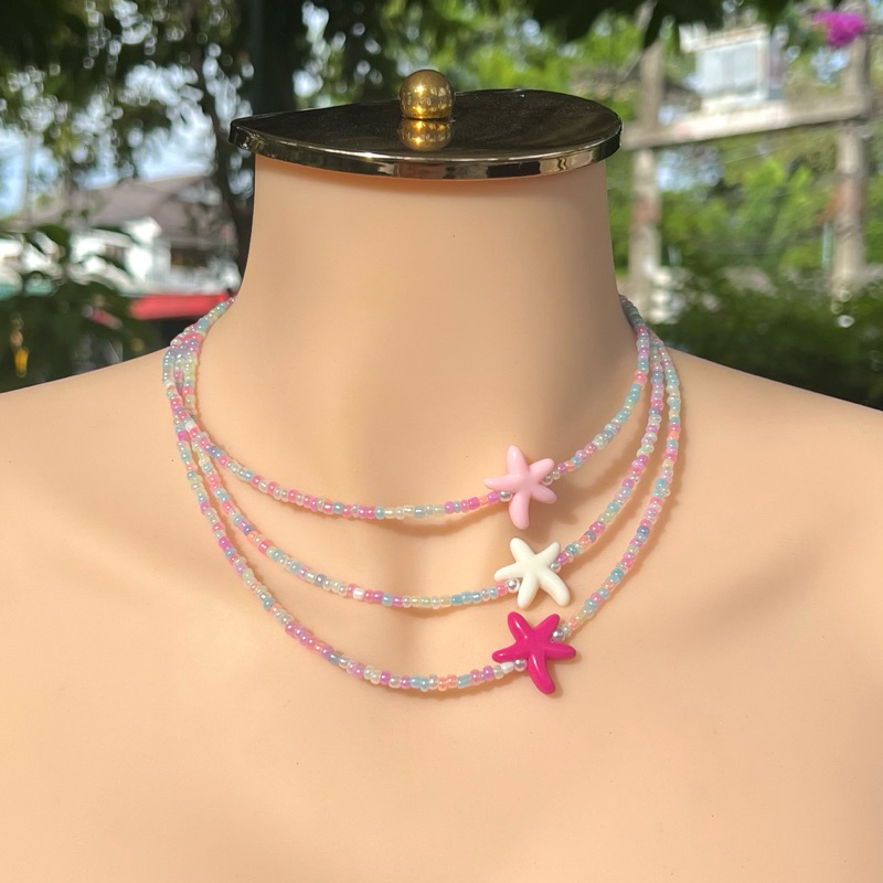 สร้อยลูกปัดพาสเทลจี้ปลาดาว แฮนด์เมด