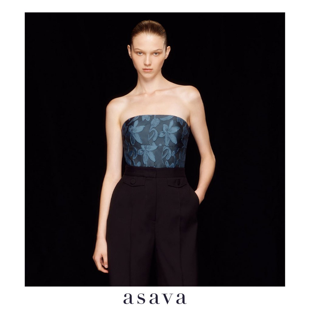 [asava ss24] Floral Tube Top เกาะอกผู้หญิง เข้ารูป แต่งตะเข็บด้านหน้าและหลัง ซิปหลัง ผ้าทอลายดอกไม้