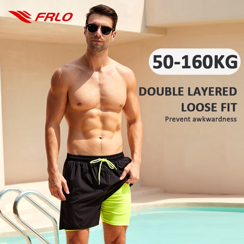 FRLO กางเกงกีฬาผู้ชาย ชุดว่ายน้ําไซส์ใหญ่ กางเกงวิ่งขาสั้น มีกระเป๋าซิบ2ข้าง ซับในเนื้อผ้าเย็น ES312