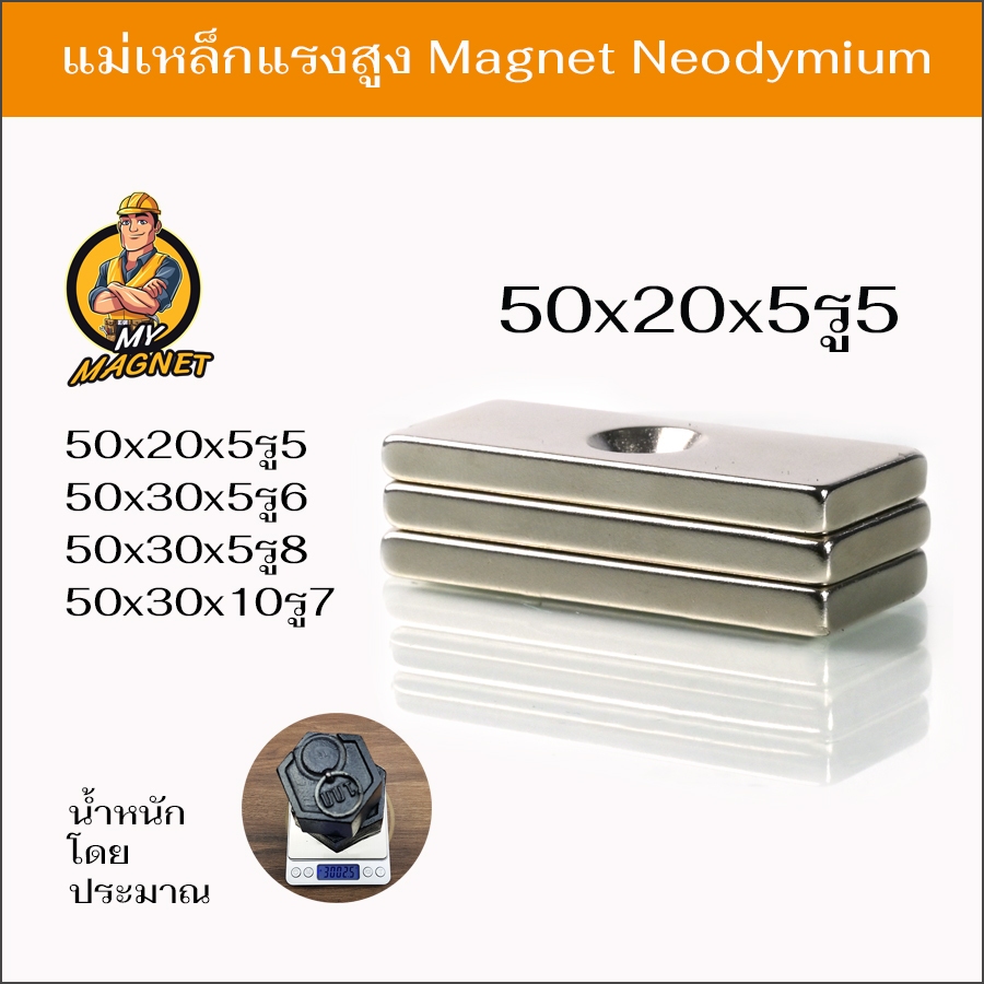 1ชิ้น แม่เหล็กนีโอไดเมียม Magnet Neodymium แม่เหล็กแรงสูง แม่เหล็กสี่เหลี่ยมแบน มีรูตรงกลาง พร้อมส่ง