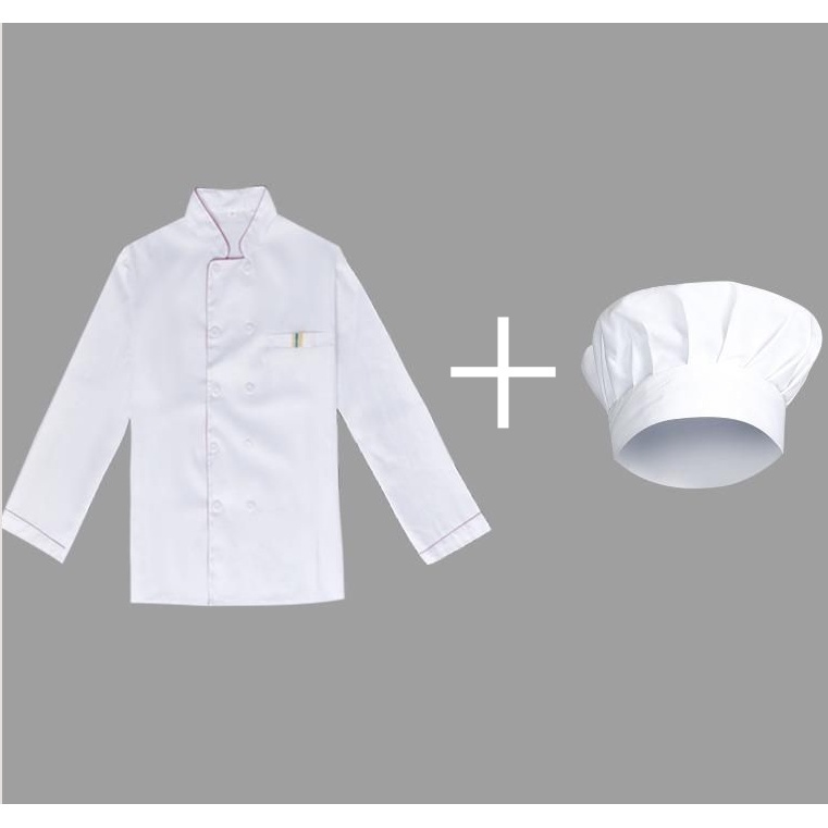 ชุดเชฟ3ชิ้น เสื้อ+ผ้ากันเปื้อน+หมวก UNISEX Chef overalls LONG ชุดเชฟทำอาหาร เสื้อแขนยาว - รูปที่ 4