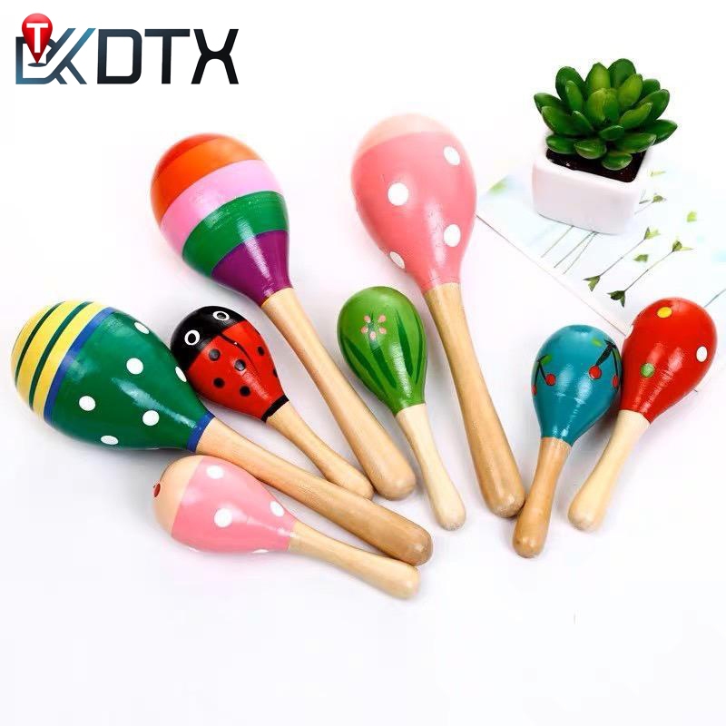 DTX มาราคัส ของเล่นไม้ ลูกแซ็คจิ๋ว ลูกแซ็คมีด้าม เครื่องประกอบจังหวะ ช่วยพัฒนาทักษะการเข้าใจจังหวะ คละสี คละลาย ของเล่น