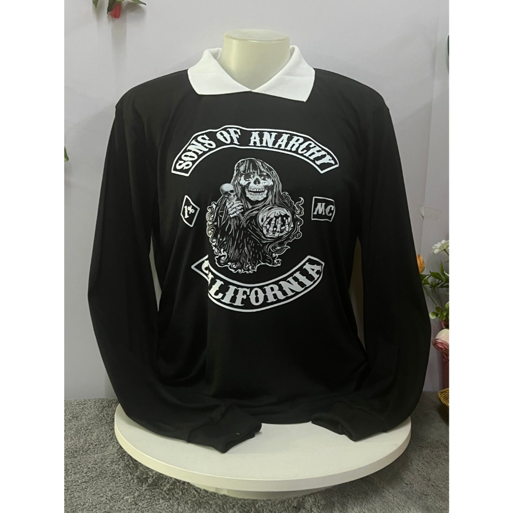 เสื้อคอปกวินเทจแฟชั่นยุค90 เสื้อโปโลสีดำ สกรีนลายเท่ๆสไตล์วินเทจ