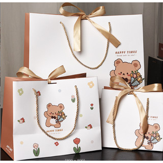 🌷BOX🌷ถุงกระดาษใส่ของขวัญ ของชำร่วย ลายหมี ผูกโบว์ น่ารักๆ มี…