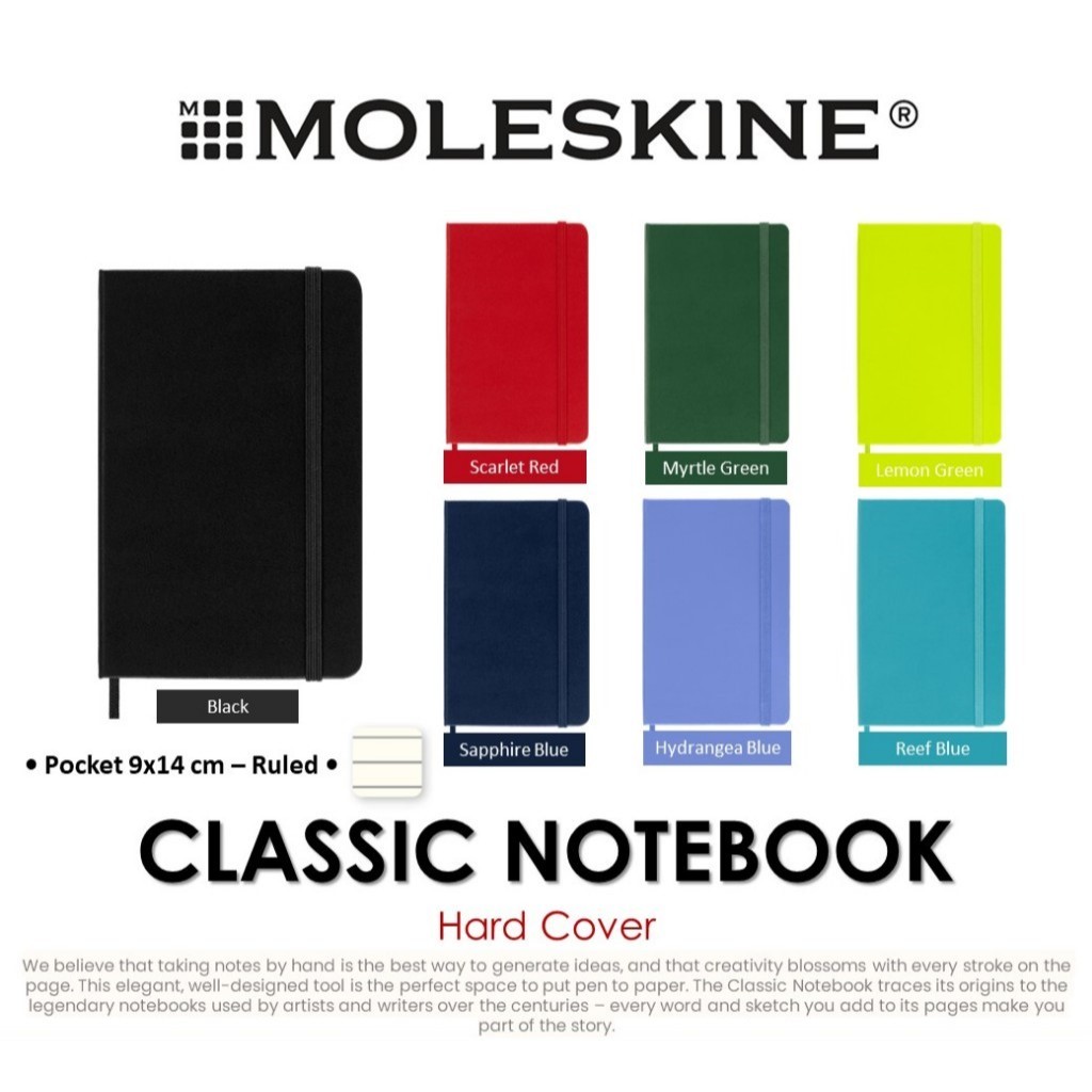 Moleskine Classic Notebook Hard Cover | Ruled | Pocket 9x14 cm สมุดโน๊ต สมุดบันทึก ปกแข็ง มีเส้นบรรทัด ไซส์พกพา