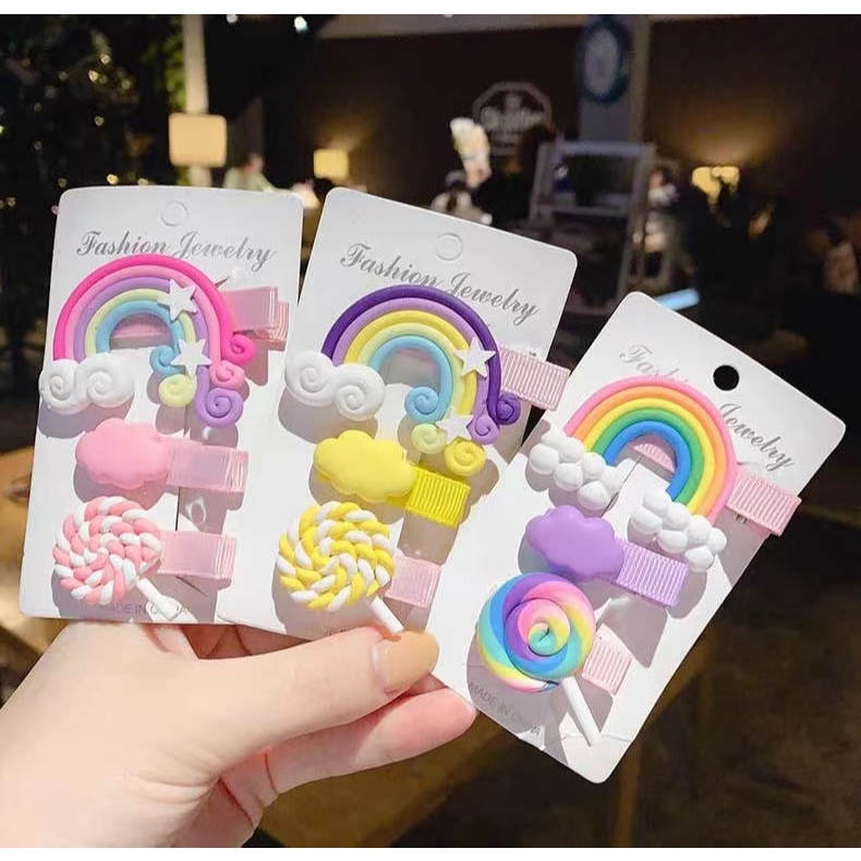 กิ๊บติดผมหวานๆน่ารัก ชุดกิ๊บติดผม กิ๊ฟสายรุ้ง 3 ชิ้น สไตล์เกาหลี สำหรับเด็กหญิง