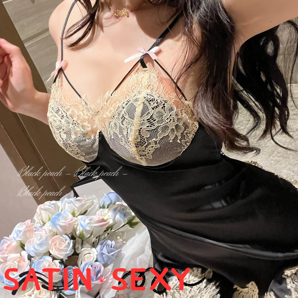 SATIN SEXY ชุดนอนสายเดี่ยว ชุดนอนเดรส ชุดนอนเเซ่บๆ มีไซต์ใหญ่ S-XL ได้ถึง 40-75kg ชุดระบายหลัง ลายลูกไม้ S-560