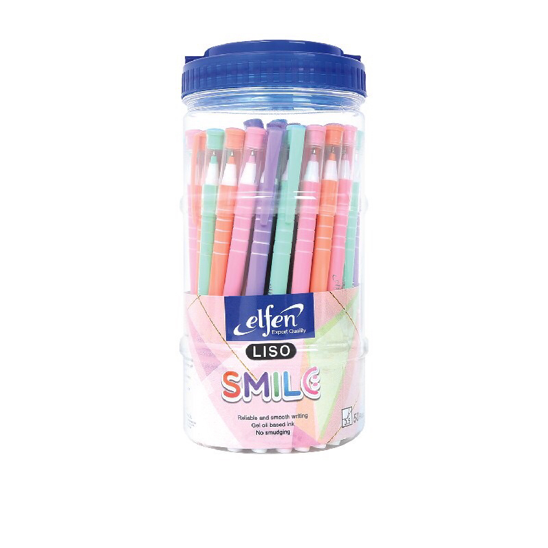 ปากกา​ elfen​ LISO​ SMILE หมึกสีน้ำเงิน​ 0.5​ มม.​ (1x50​ ด้าม)​