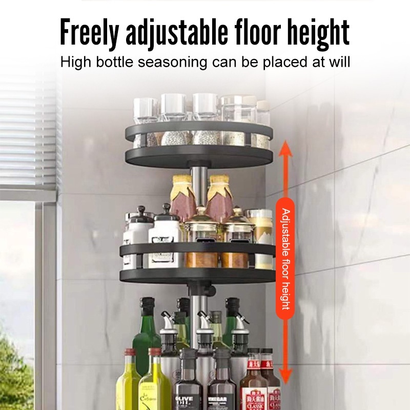 AABO1-3ชั้น​ 360° ที่วางเครื่องปรุง หมุนได้ ชั้นวางเครื่องปรุง รสแบบหมุนได้ ชั้นวางครัวสแตนเลส ชั้นวางของครัวอเนกประสงค์ - รูปที่ 2