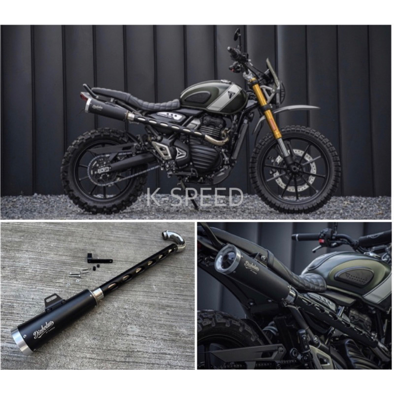 ท่อแต่ง Diabolus Full System คอสีเงิน ทรง Scrambler for Triumph Scrambler 400X SX12