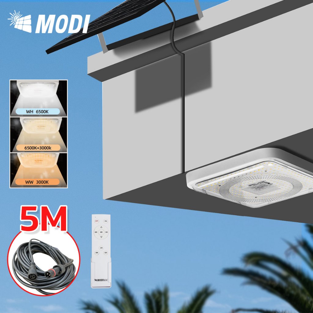 MODI ไฟติดเพดานโซล่าเซลล์ 220W 320W เปิดได้3 แสง รีโมทคอนโทรล LED พลังงานแสงอาทิตย์ Monocrystalline