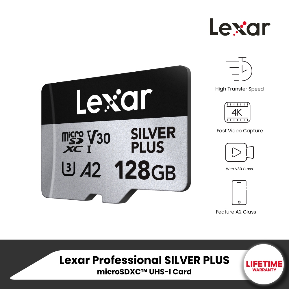 Lexar Professional Silver Plus microSD Card 128GB (ไมโครเอสดีการ์ด) Read 205MB/s Write150MB/s (LMSSI