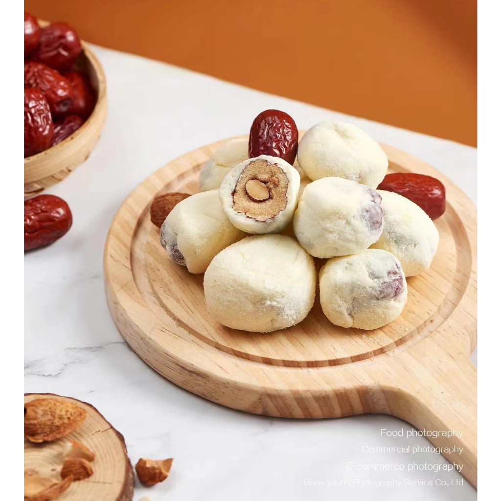 พุทรานมหิมะสอดไส้อัลมอนด์  500กรัม พุทรานมชีส พุทราอัลมอนด์