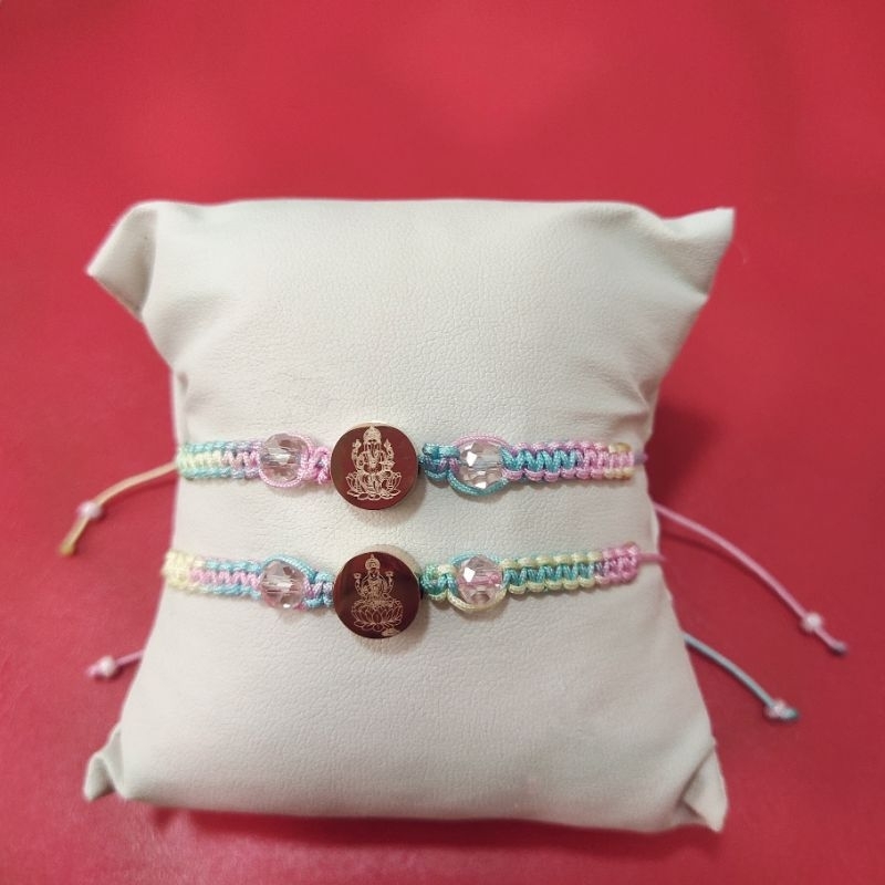สร้อยข้อมือเชือกถัก พระพิฆเนศ, พระแม่ลักษมี, พญานาค ชาร์มสีโรสโกลด์ 18K (ฟรีไซส์ ขนาดข้อมือ 13-20 cm.)