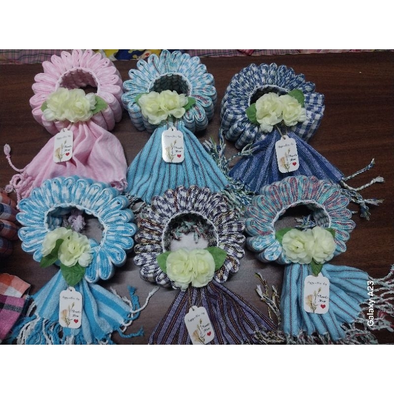 มาลัยผ้าพันคอทอมือคละสีกล่องสีน้ำตาลพร้อมดอกไม้+ฟรีป้ายแท็ รูปที่ 4