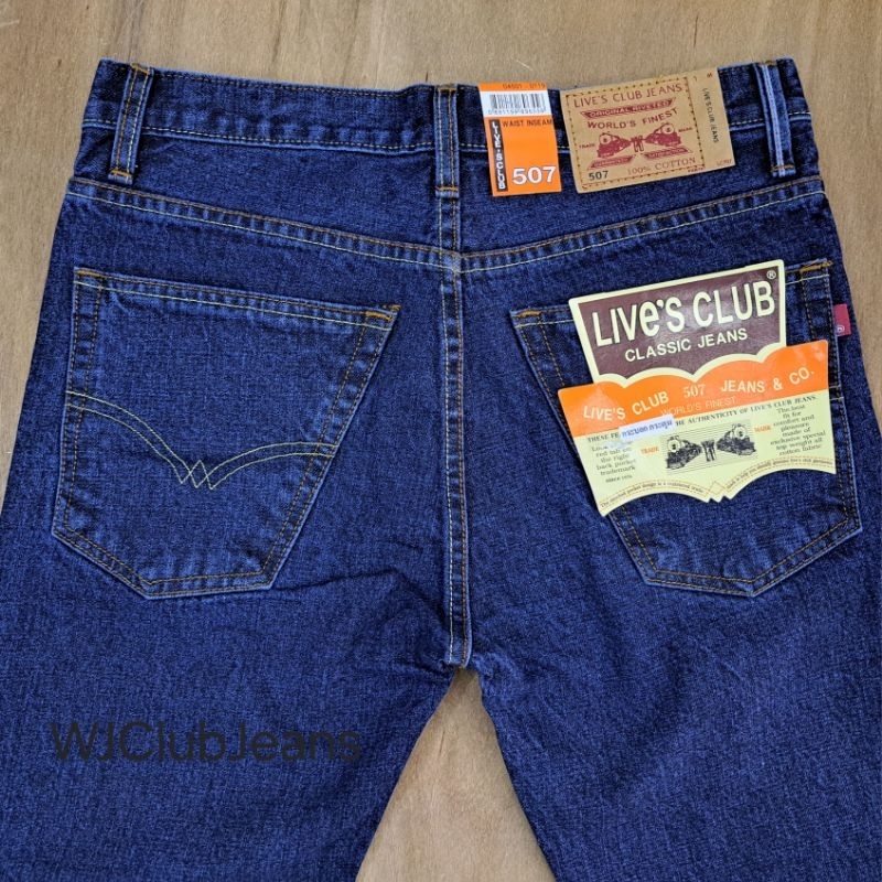 กางเกงยีนส์ริมแดงแท้ 100% ขากระบอกเล็ก กระดุม สียีนส์เข้มฟอกไม่ยืด - รูปที่ 3