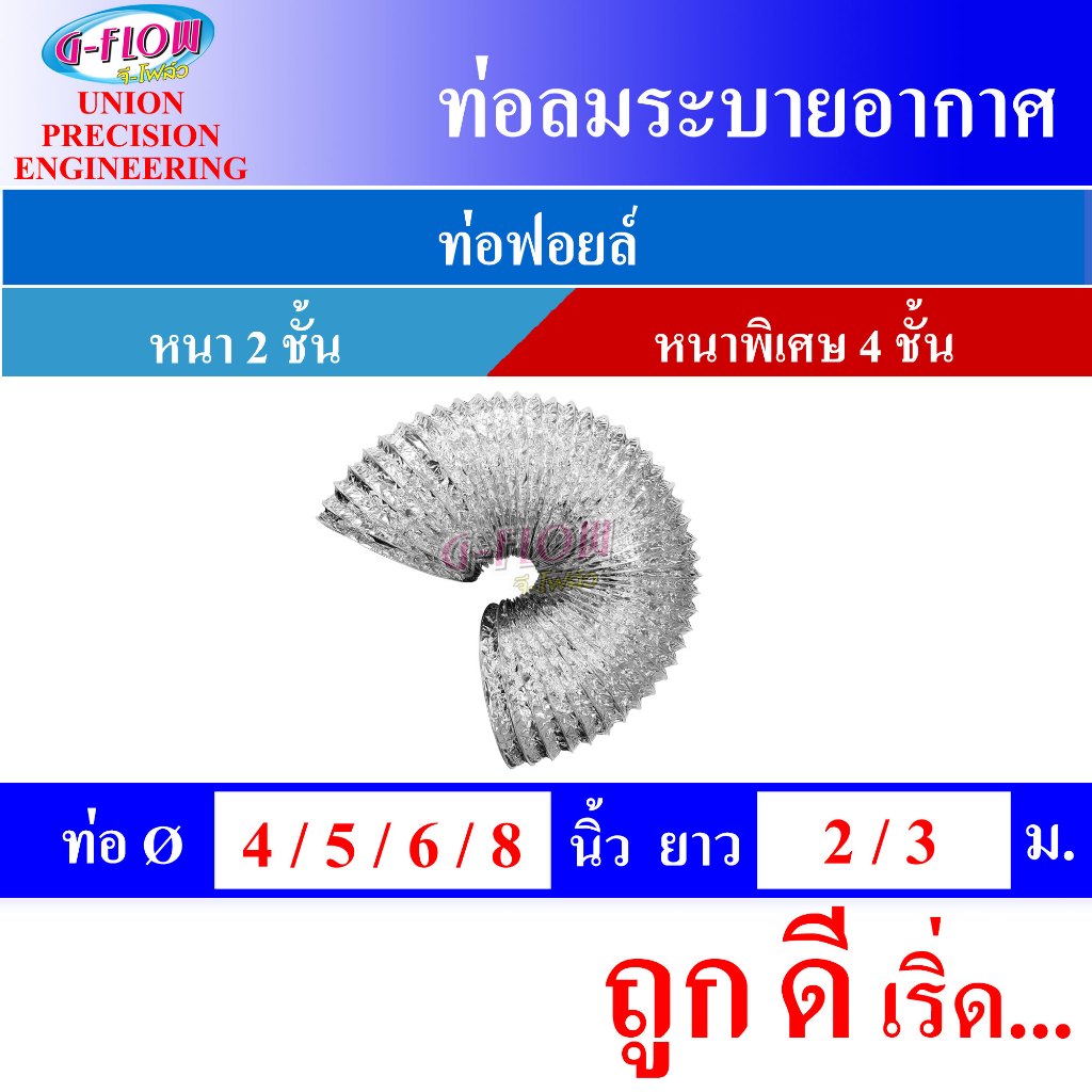 GFLOW ท่อลมระบายอากาศ ท่อลมอลูมิเนียม ท่อลมแอร์เคลื่อนที่Ø 4-8 นิ้ว ความยาว 2-3 เมตร