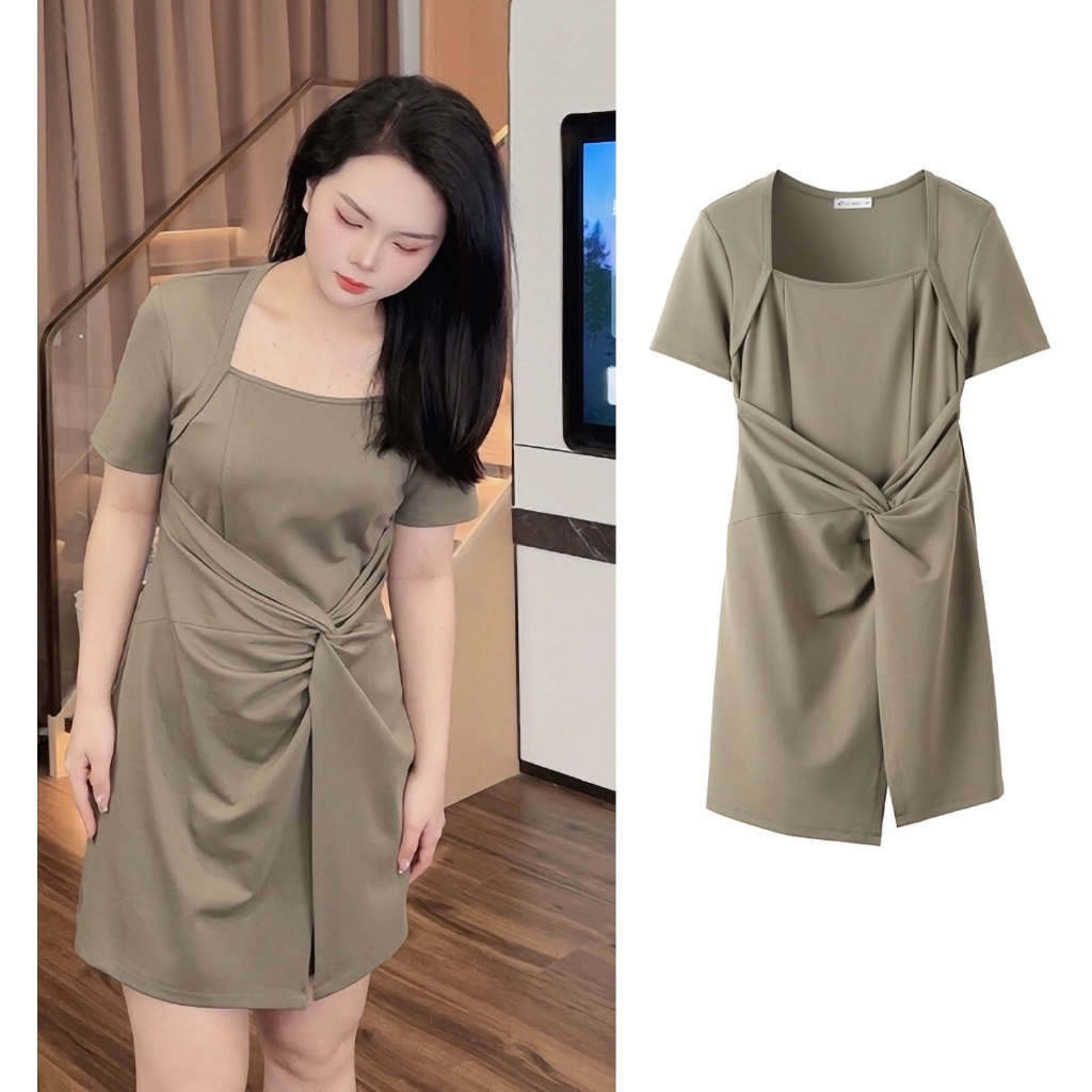 【ใหม่】M-3XL เหมาะสำหรับสาวอ้วน 45-80KG ชุดเดรสขนาดบวก เสื้อผ้าผู้หญิงขนาดบวก ชุดเดรสแขนสั้น ยืดหยุ่น กระชับเอว DM493