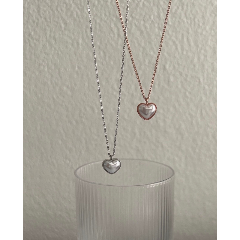 A.piece สร้อยหัวใจ [Brass] Pearl heart necklace