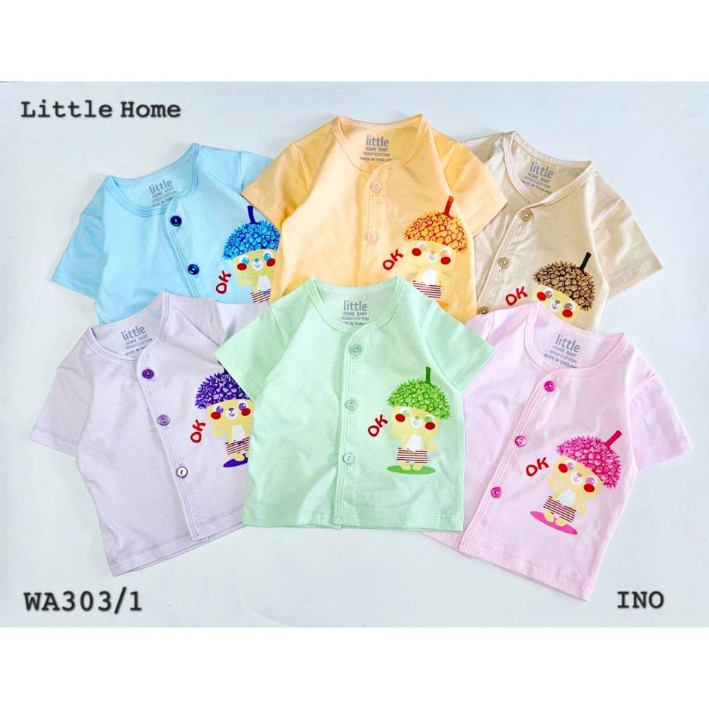 (คละสี คละลาย 6 ตัว 250฿) เสื้อเด็กแรกเกิดแขนสั้น คละสี กระดุมหน้า(ขนาด 0-3 เดือน)  Little home baby